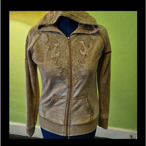 Cowgirl Legend Womens Sz.L. Lace Embellished With Crystals .(#1656)full Zip Lacy